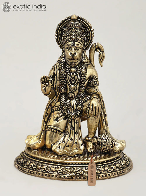 Small Superfine Sitting Hanuman Blessing Gesture Brass Statue