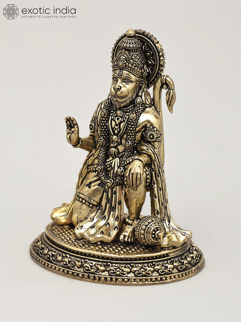 Small Superfine Sitting Lord Hanuman in Blessing Gesture | Brass Statue