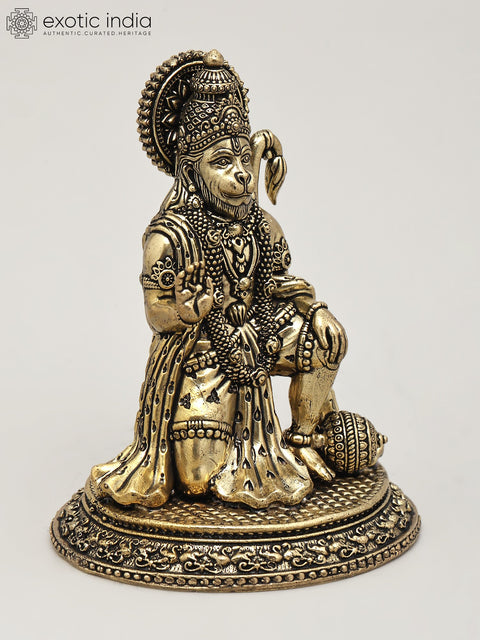 Small Superfine Sitting Lord Hanuman in Blessing Gesture | Brass Statue