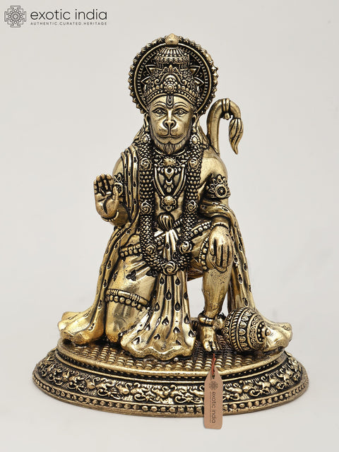 Small Superfine Sitting Lord Hanuman in Blessing Gesture | Brass Statue