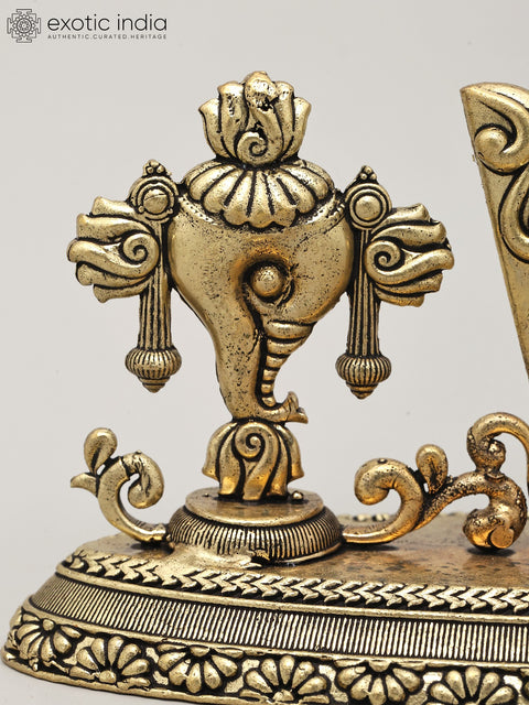 7" Superfine Vaishnava Symbols - Shankha (Conch), Tilak and Chakra | Brass Statue