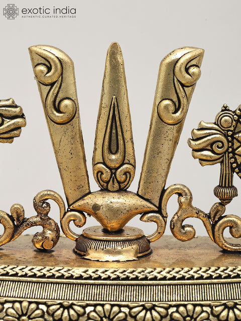 7" Superfine Vaishnava Symbols - Shankha (Conch), Tilak and Chakra | Brass Statue