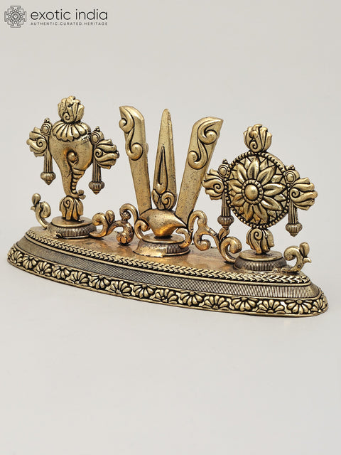 7" Superfine Vaishnava Symbols - Shankha (Conch), Tilak and Chakra | Brass Statue