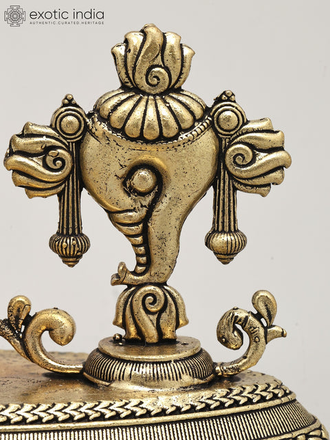 7" Superfine Vaishnava Symbols - Shankha (Conch), Tilak and Chakra | Brass Statue