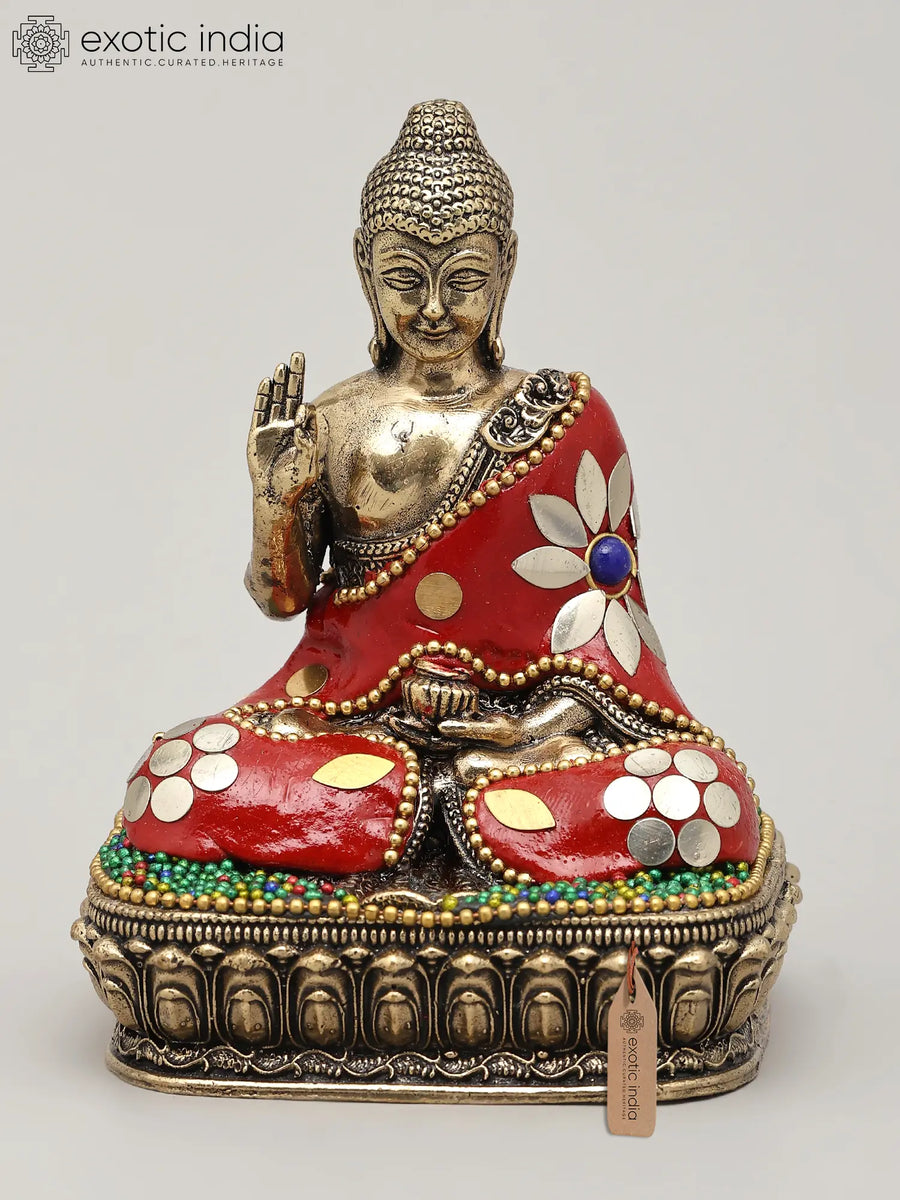 Small Superfine Lord Buddha Seated in Vitark Mudra Brass Statue