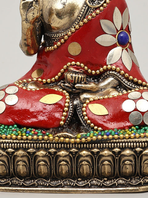 Small Superfine Lord Buddha Seated in Vitark Mudra | Brass Statue with Inlay Work