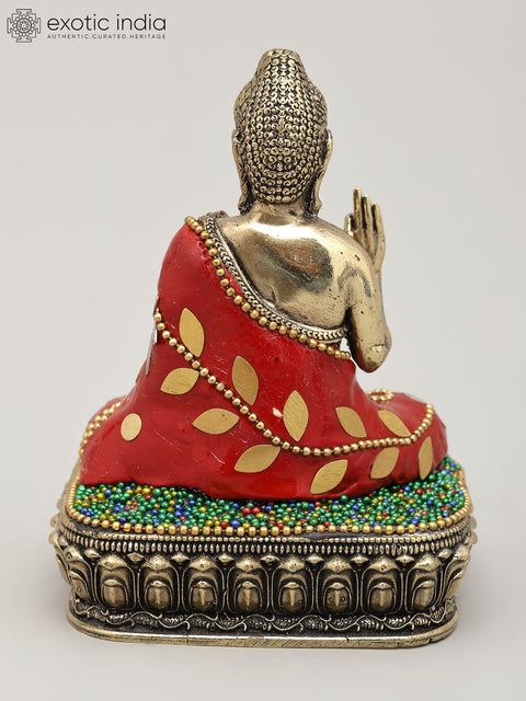 Small Superfine Lord Buddha Seated in Vitark Mudra | Brass Statue with Inlay Work