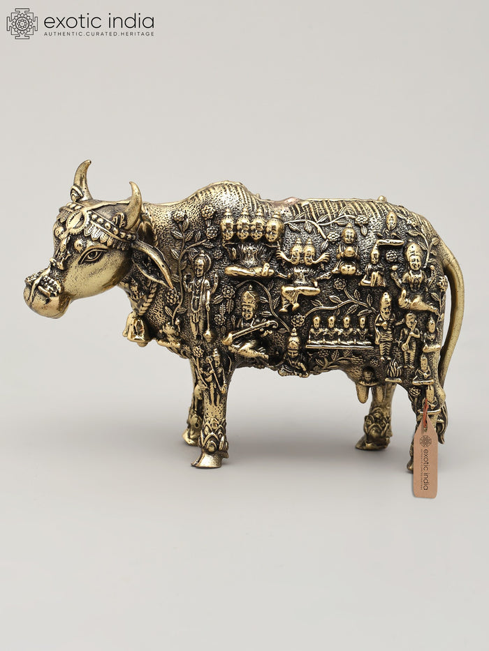 Small Superfine Kamadhenu Cow with All Gods and Goddess | Brass Statue