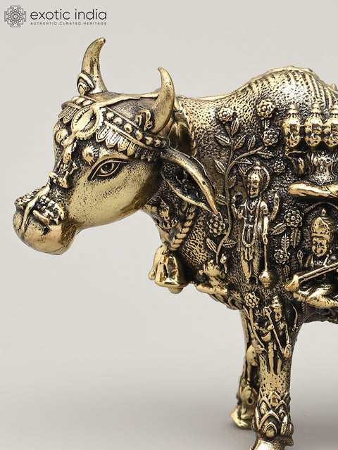 Small Superfine Kamadhenu Cow with All Gods and Goddess | Brass Statue