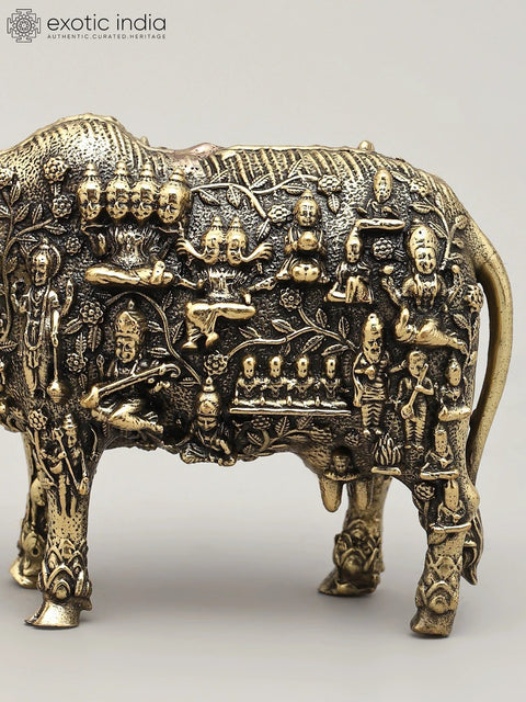 4" Small Superfine Kamadhenu Cow with All Gods and Goddess | Brass Statue