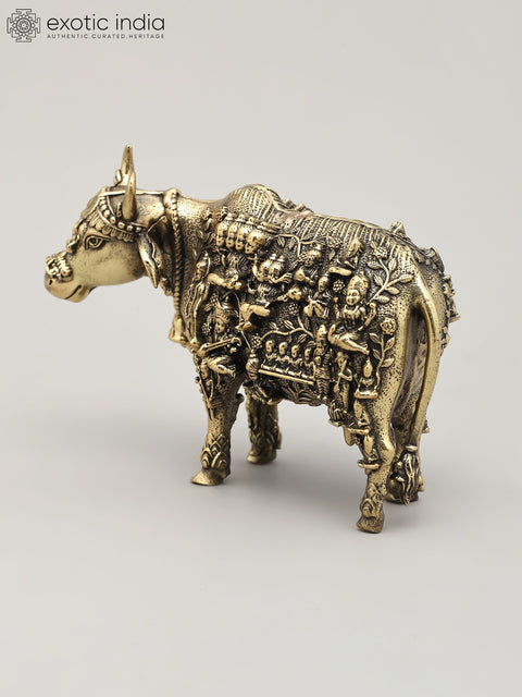 Small Superfine Kamadhenu Cow with All Gods and Goddess | Brass Statue