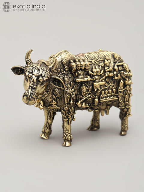 Small Superfine Kamadhenu Cow with All Gods and Goddess | Brass Statue