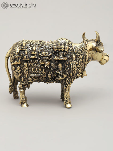 Small Superfine Kamadhenu Cow with All Gods and Goddess | Brass Statue