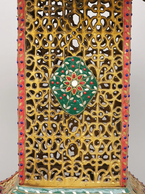 22" Jali Design Pedestal/Chowki with Bells | Brass with Inlay Work