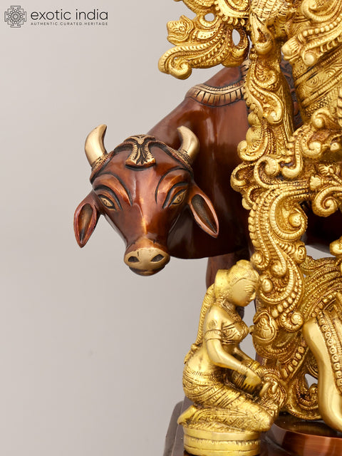 28" Brass Venugopala Idol (Pedestal Engraved with the Bal Leela of Lord Krishna) | Handmade | Made In India
