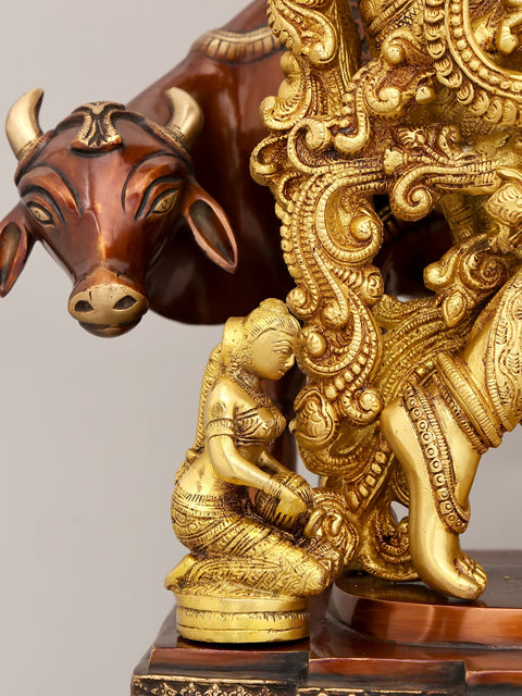 28" Brass Venugopala Idol (Pedestal Engraved with the Bal Leela of Lord Krishna) | Handmade | Made In India