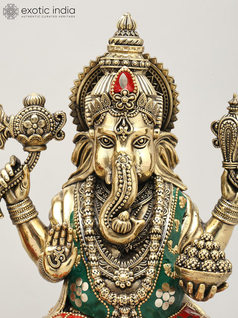 10" Superfine Lakshmi Ganesha Pair | Brass Statue with Inlay Work