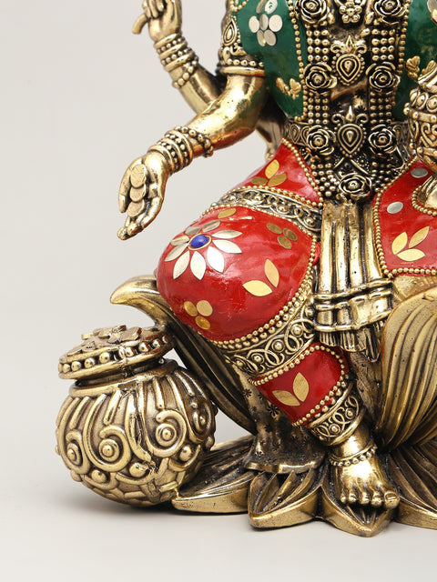 10" Superfine Lakshmi Ganesha Pair | Brass Statue with Inlay Work