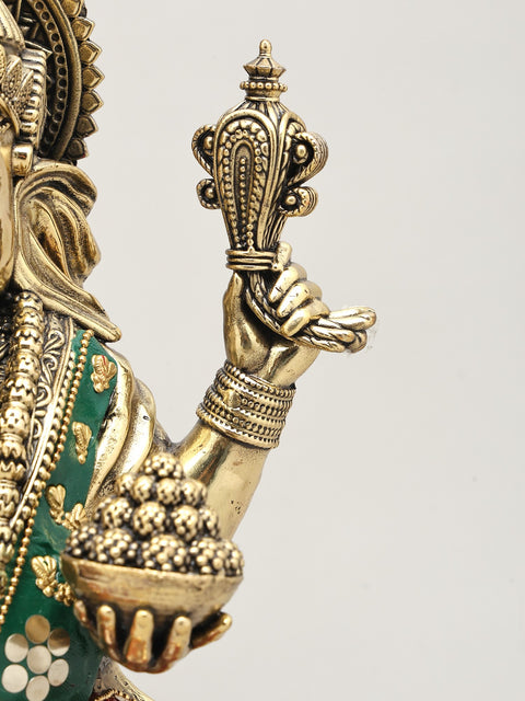10" Superfine Lakshmi Ganesha Pair | Brass Statue with Inlay Work