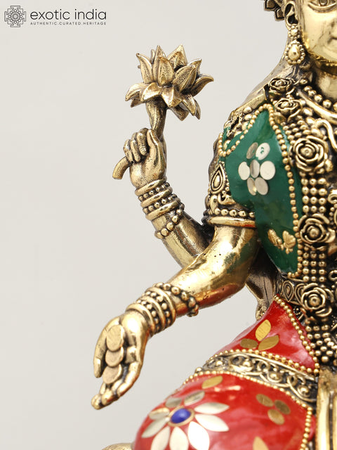 10" Superfine Lakshmi Ganesha Pair | Brass Statue with Inlay Work
