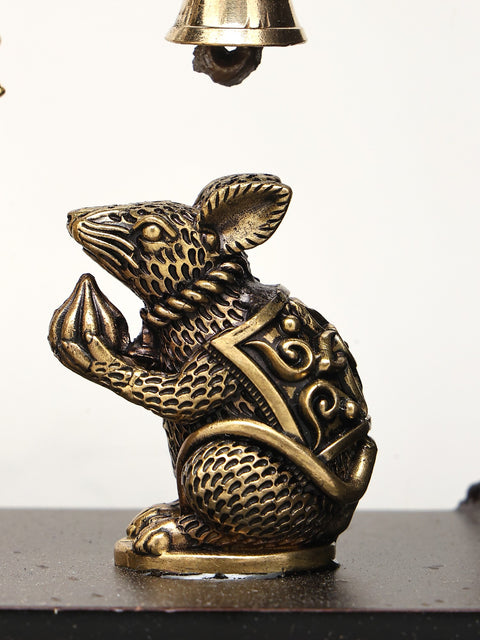 9" Wood Framed Superfine Lord Ganesha with Mushak in Brass | Wall Hanging