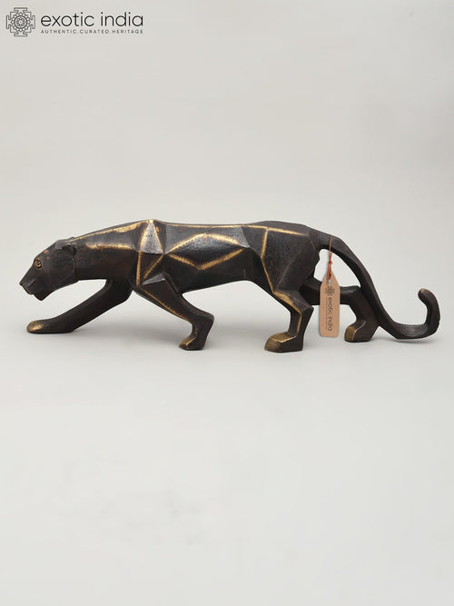16" Stylized Black Panther Brass Statue for Home Decor