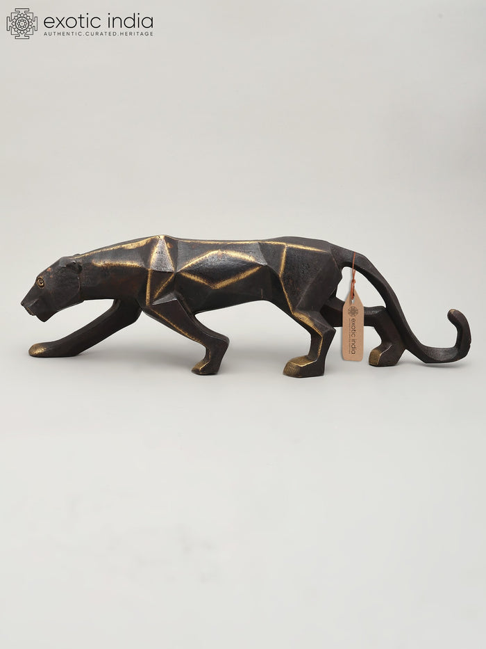 16" Stylized Black Panther Brass Statue for Home Decor