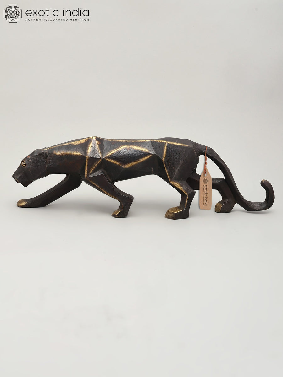 16" Stylized Black Panther Brass Statue for Home Decor