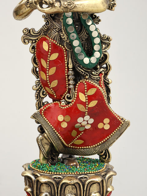 11" Superfine Standing Radha Krishna Pair | Brass Statues with Inlay Work