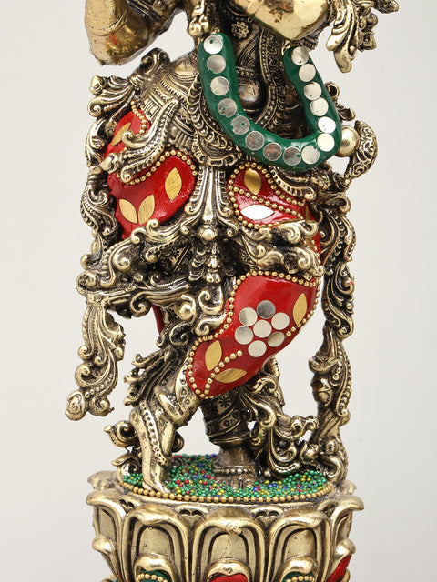 11" Superfine Standing Radha Krishna Pair | Brass Statues with Inlay Work