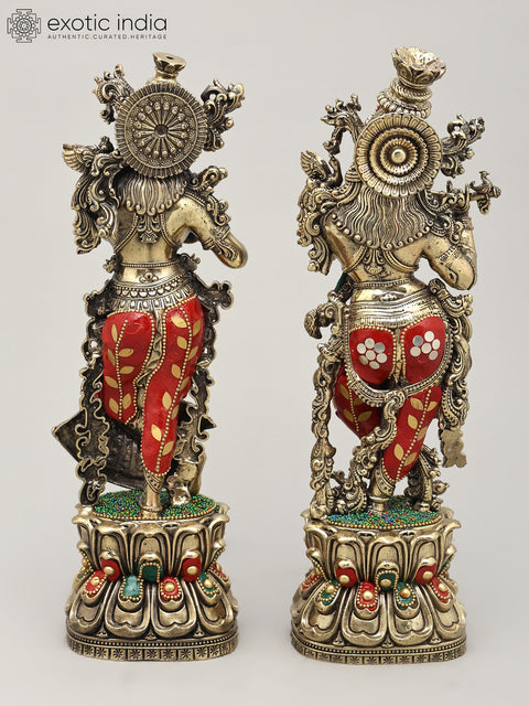 11" Superfine Standing Radha Krishna Pair | Brass Statues with Inlay Work