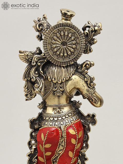 11" Superfine Standing Radha Krishna Pair | Brass Statues with Inlay Work