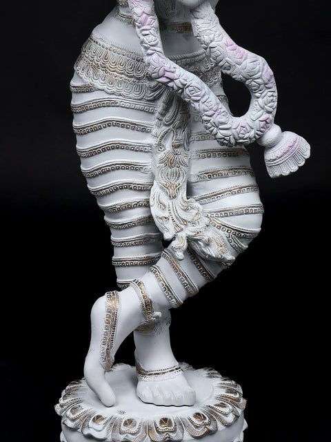 44" Superfine Graceful Lord Krishna Playing Flute | Large Size Hand-Painted Brass Statue