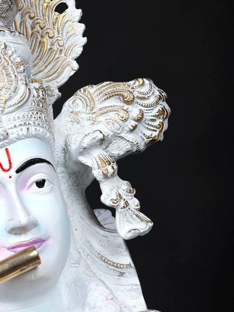 44" Superfine Graceful Lord Krishna Playing Flute | Large Size Hand-Painted Brass Statue