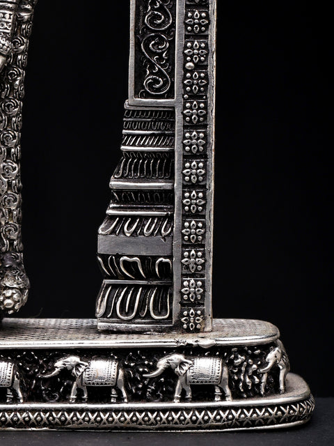9" Superfine Lord Tirupati Balaji (Venkateshvara) on Kirtimukha Throne | Silver Plated Brass Statue