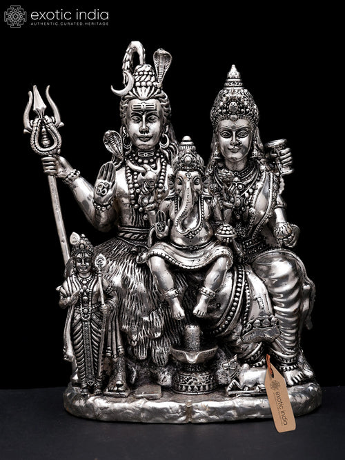 6" Silver Plated Brass Shiva Family Statue Handmade