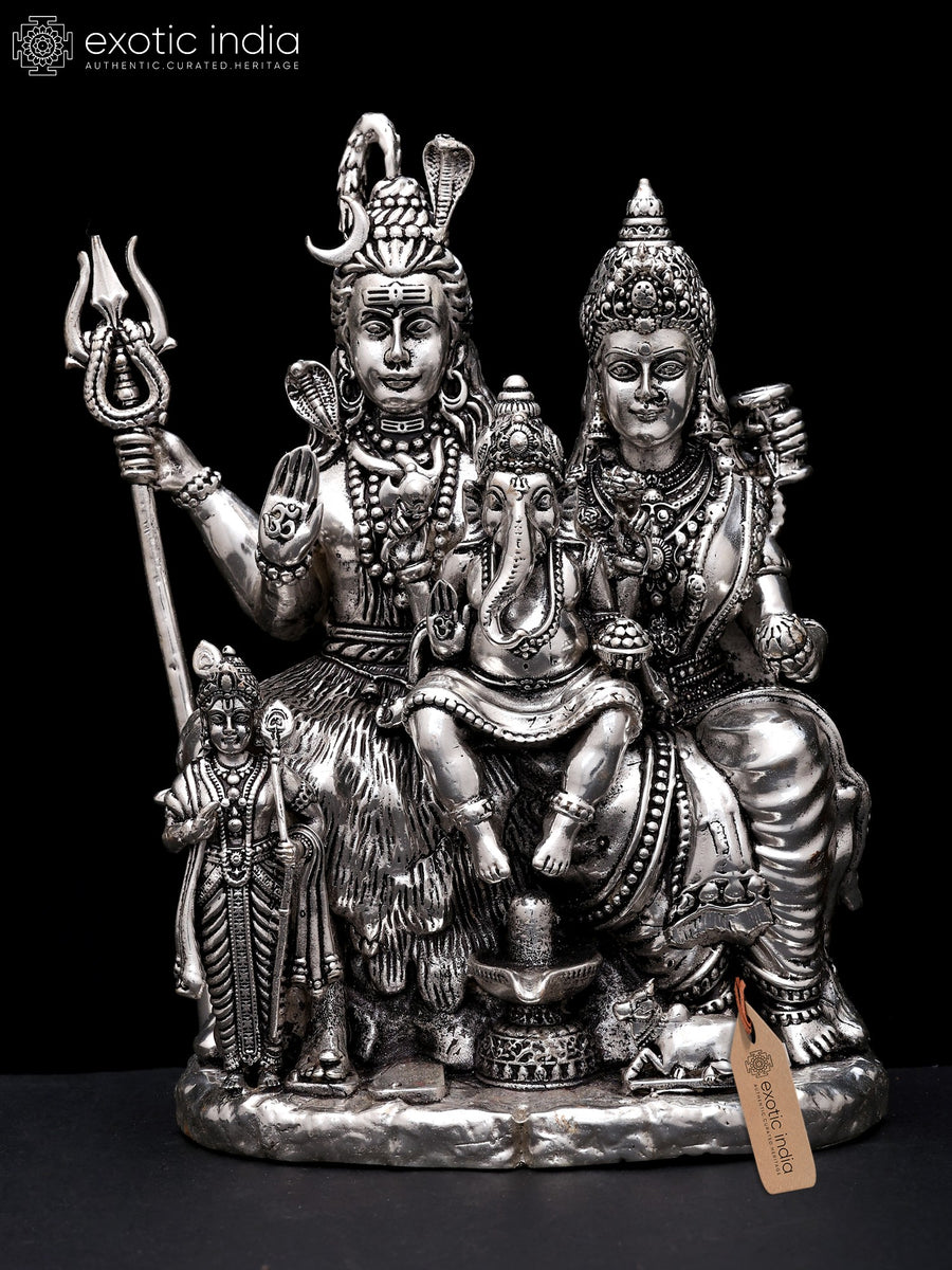 6" Silver Plated Brass Shiva Family Statue Handmade