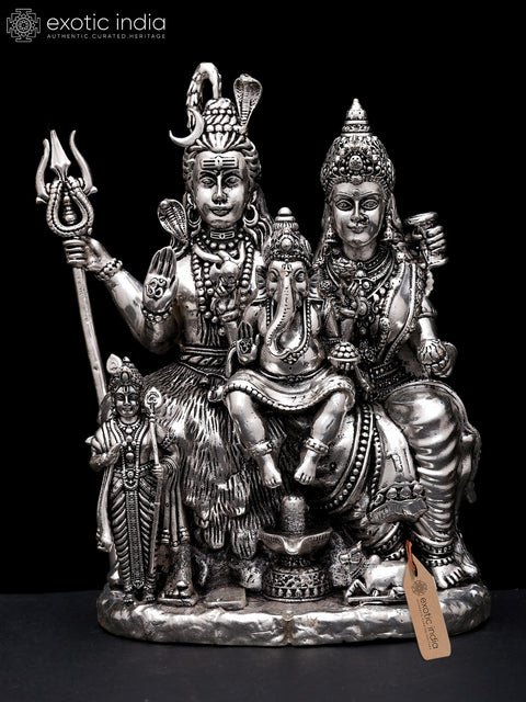 6" Small Superfine Shiva Family | Silver Plated Brass Statue