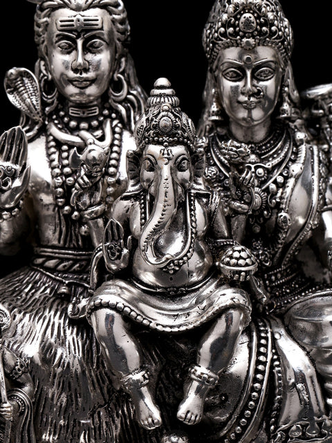 6" Small Superfine Shiva Family | Silver Plated Brass Statue
