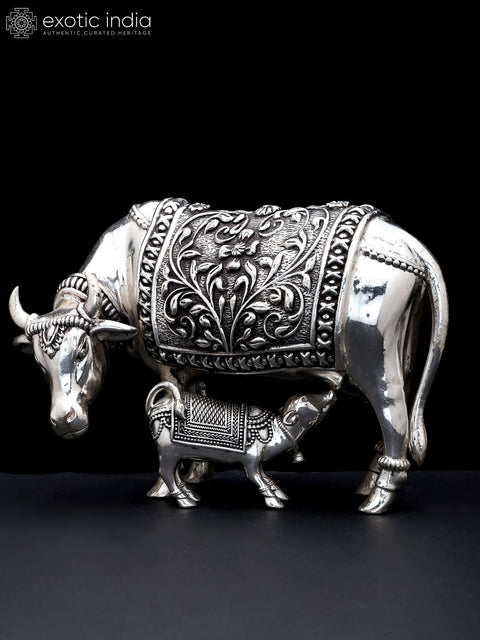 8" Superfine Cow and Calf | Silver Plated Brass Statue