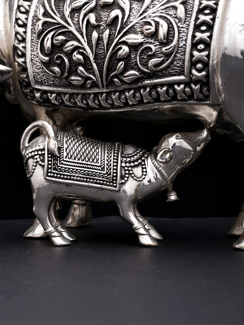 8" Superfine Cow and Calf | Silver Plated Brass Statue