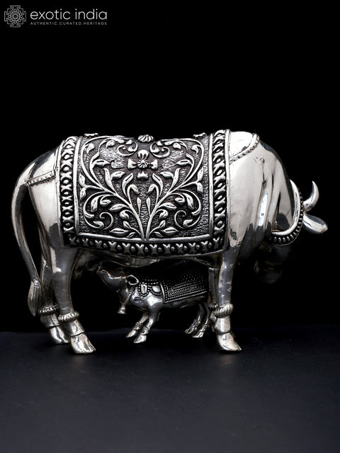8" Superfine Cow and Calf | Silver Plated Brass Statue