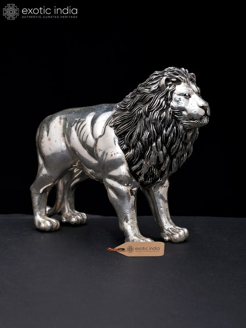 6" Superfine Lion Figurine | Table Decor | Silver Plated Brass Statue