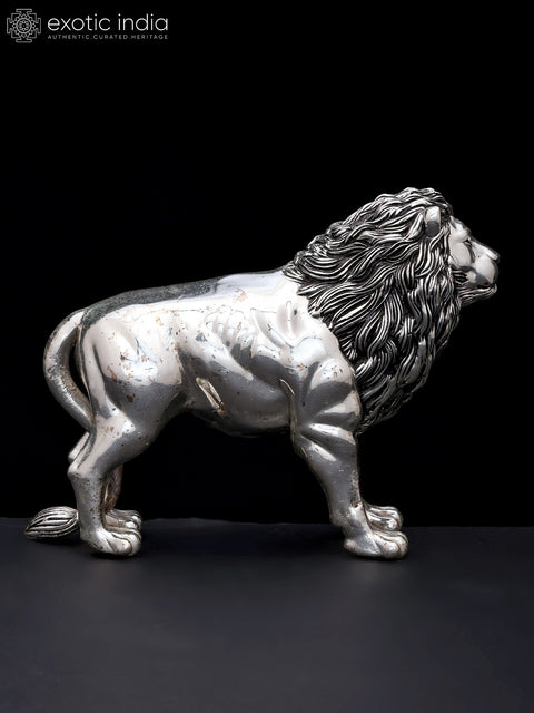 6" Superfine Lion Figurine | Table Decor | Silver Plated Brass Statue
