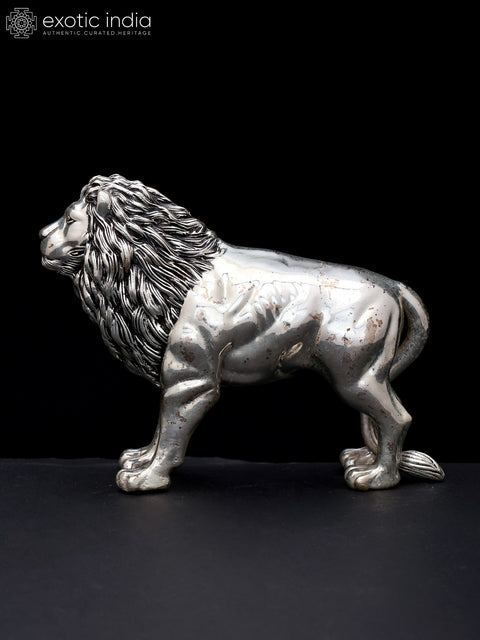 6" Superfine Lion Figurine | Table Decor | Silver Plated Brass Statue