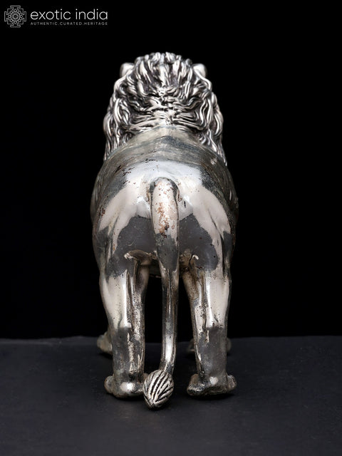 6" Superfine Lion Figurine | Table Decor | Silver Plated Brass Statue