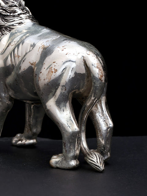 6" Superfine Lion Figurine | Table Decor | Silver Plated Brass Statue