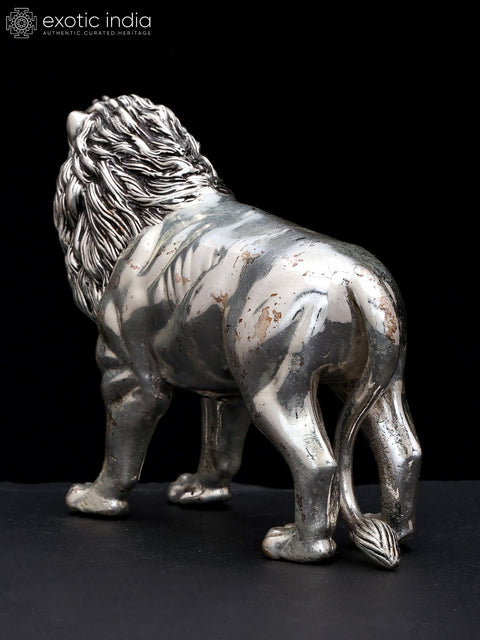 6" Superfine Lion Figurine | Table Decor | Silver Plated Brass Statue