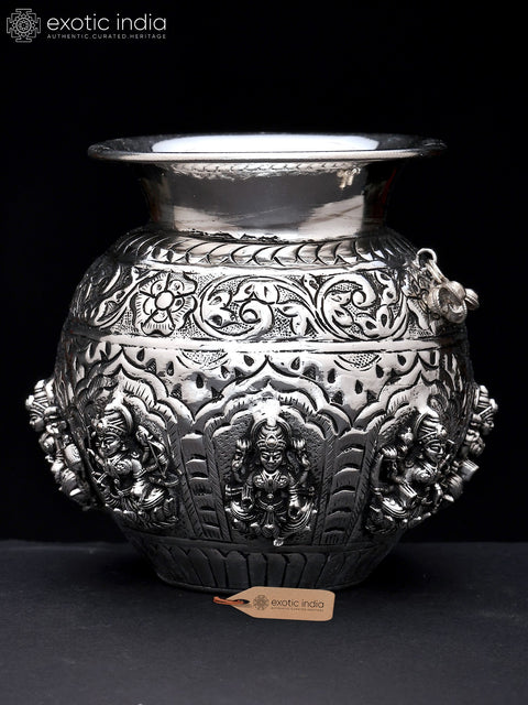 4" Superfine Ashtalakshmi Kalash in Brass with Silver Plating