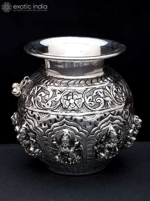 4" Superfine Ashtalakshmi Kalash in Brass with Silver Plating